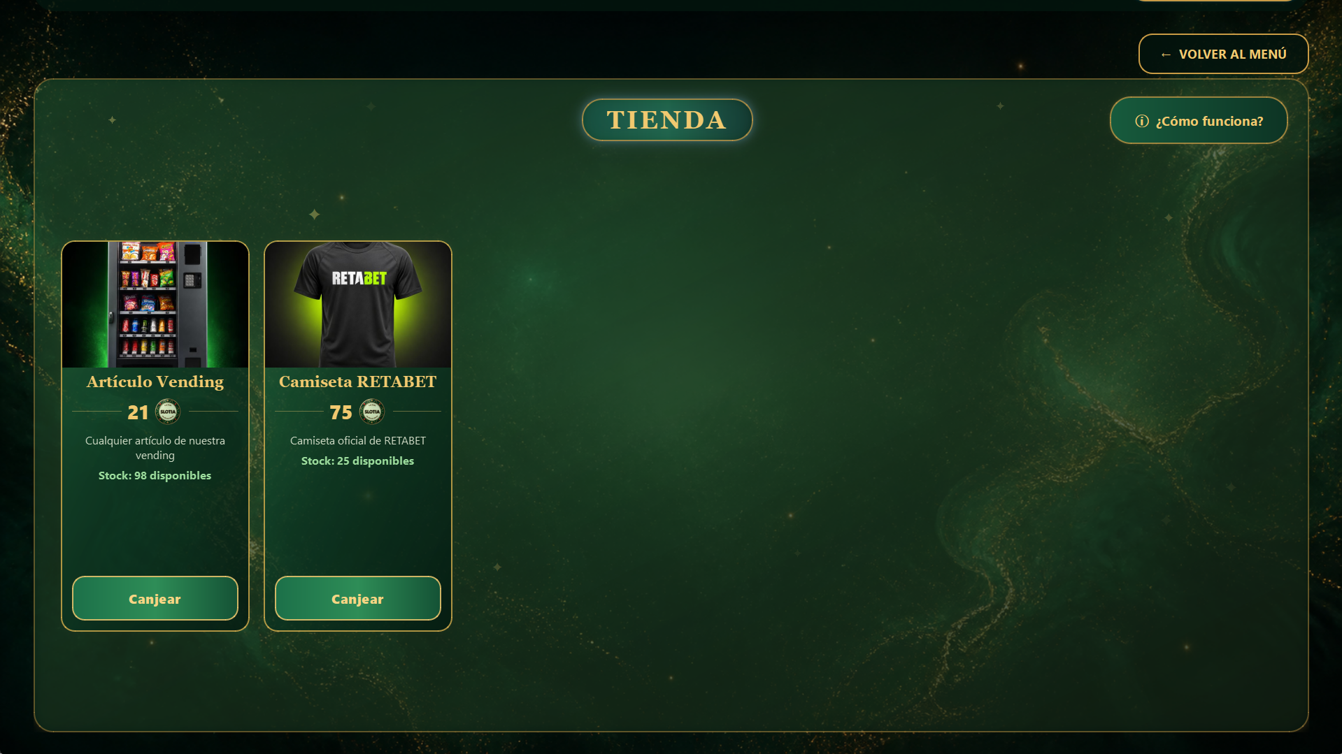 Tienda de recompensas de la aplicación Slotia